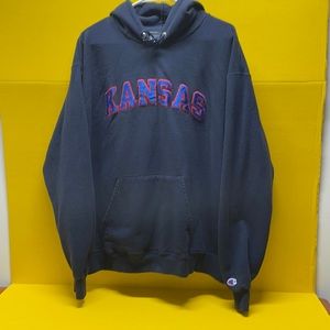 Champion “Kansas” men’s XL sweatshirt with hoodie. Navy blue / great condition